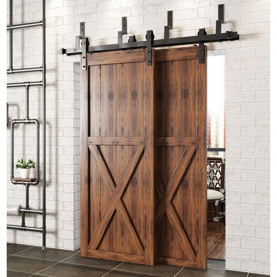 5 16ft Bypass Doors Sliding Barn Door Hardware Kit Classic Etsy