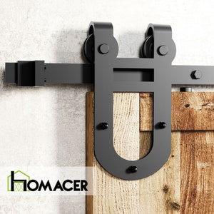 Homacer Black Rustic Non-Bypass Sliding Barn Door Hardware Kit - Horseshoe Design Roller