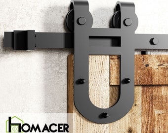 Homacer Black Rustic Non-Bypass Sliding Barn Door Hardware Kit - Horseshoe Design Roller