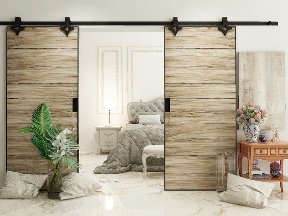 Double Door Diamond Design Sliding Barn Door Hardware Kit Etsy
