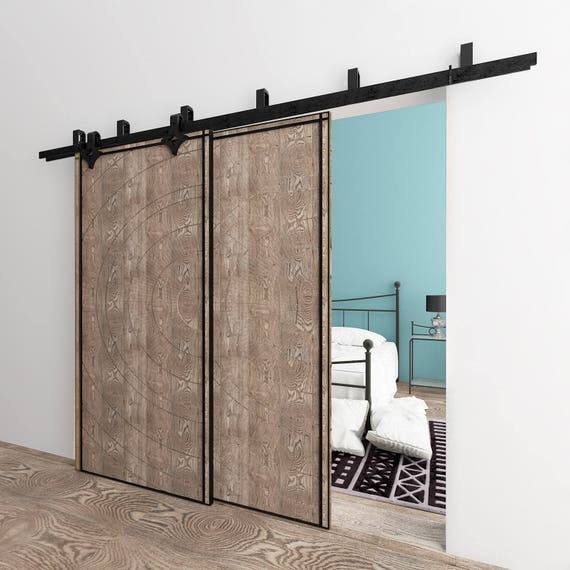 5 16ft Bypass Doors Sliding Barn Door Hardware Kit Diamond Design New Style Bracket Perfect For Garage Closet Interior And Exterior Use