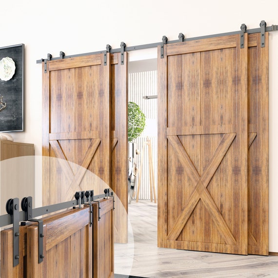 Homacer Black Rustic Single Track Bypass Sliding Barn Door Homacer Black Rustic Single Track, How To Make Bypass Sliding Barn Doors