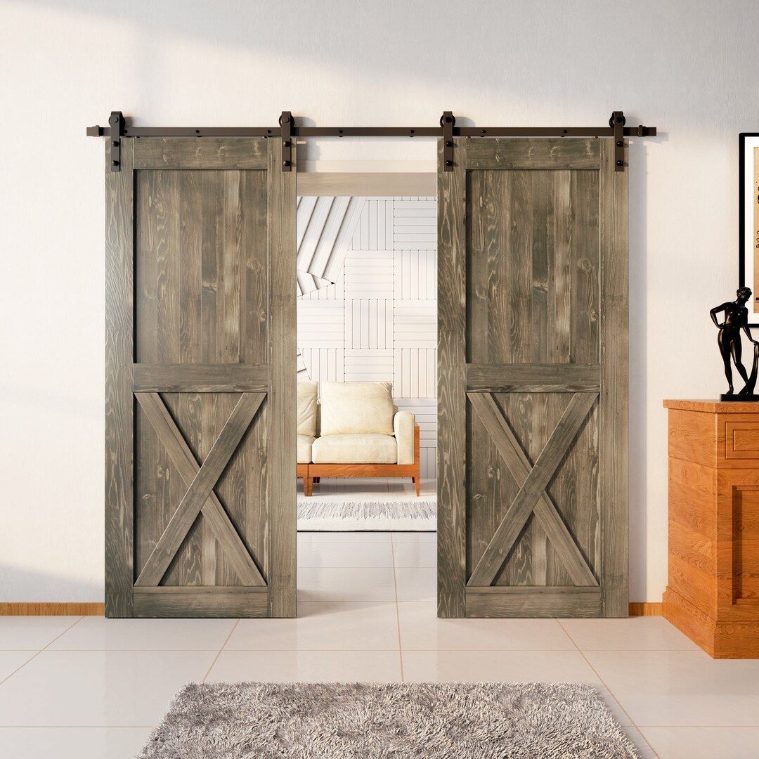 Finished & Unassembled 84in Double Frame Barn Door With Black Etsy