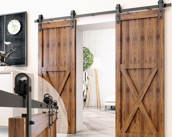 Homacer Black Rustic Non-Bypass Sliding Barn Door Hardware Kit, for Two/Double Doors - Classic Design Roller