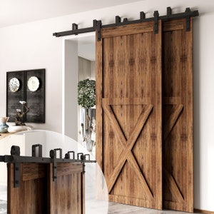 Homacer Black Rustic Double Track U-Shape Bypass Sliding Barn Door Hardware Kit - Classic Design Roller