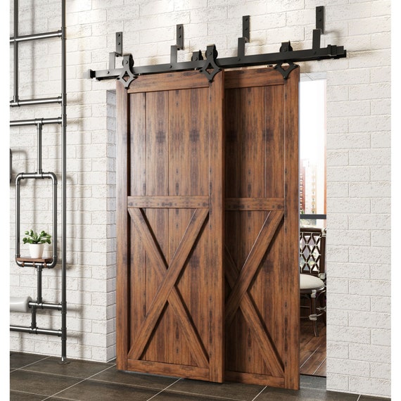 5 16ft Bypass Doors Sliding Barn Door Hardware Kit Diamond Design Z Style Bracket Perfect For Garage Closet Interior And Exterior Use