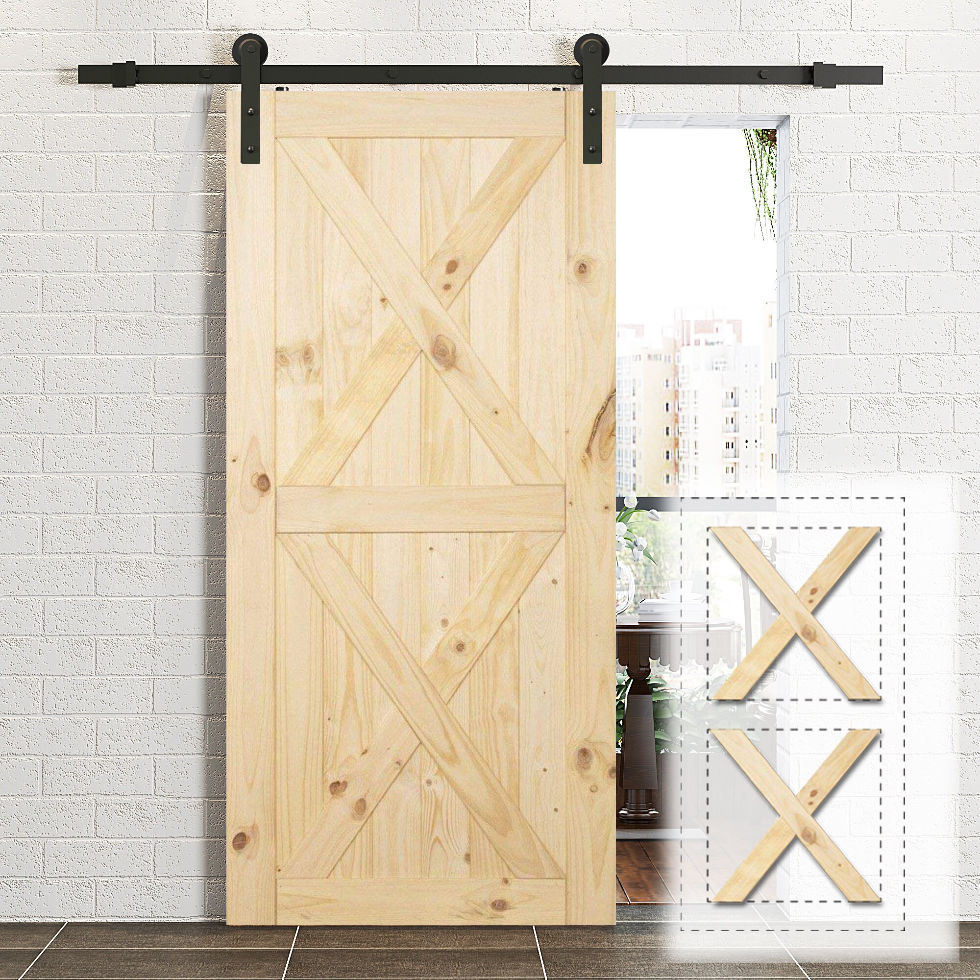 Homacer 5in1 Pine Wood Frame Barn Door with Installation Etsy