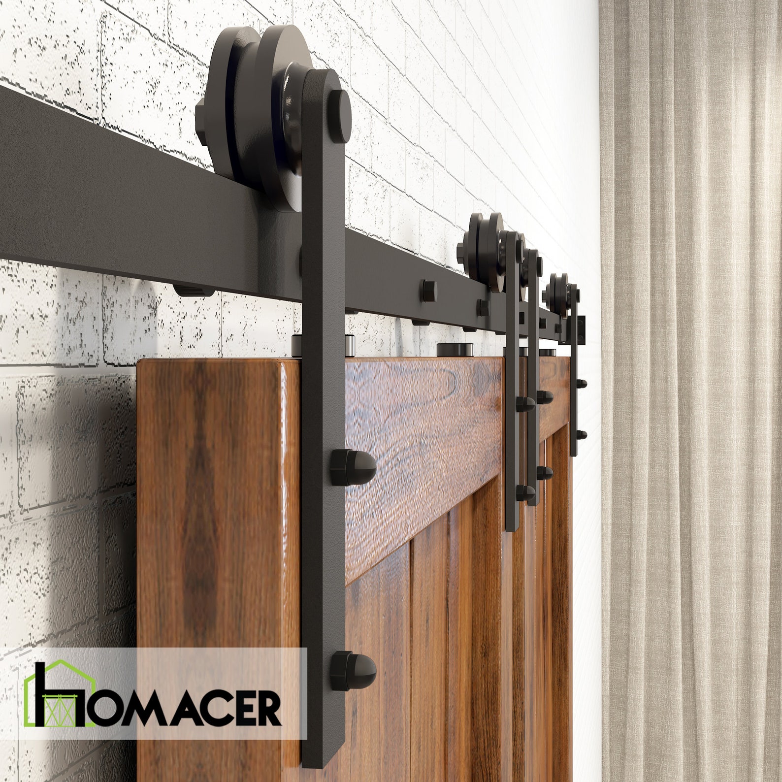 Homacer Black Rustic Nonbypass Sliding Barn Door Hardware Kit, for Two