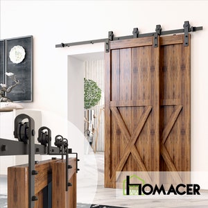 Homacer Black Rustic Single Track Bypass Sliding Barn Door Hardware Kit - Classic Design Roller