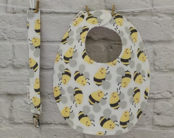 Traditional Round Bib with clip - Bumble Bees