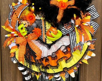 Candy Corn Witch Wreath for Halloween Front Porch Decor