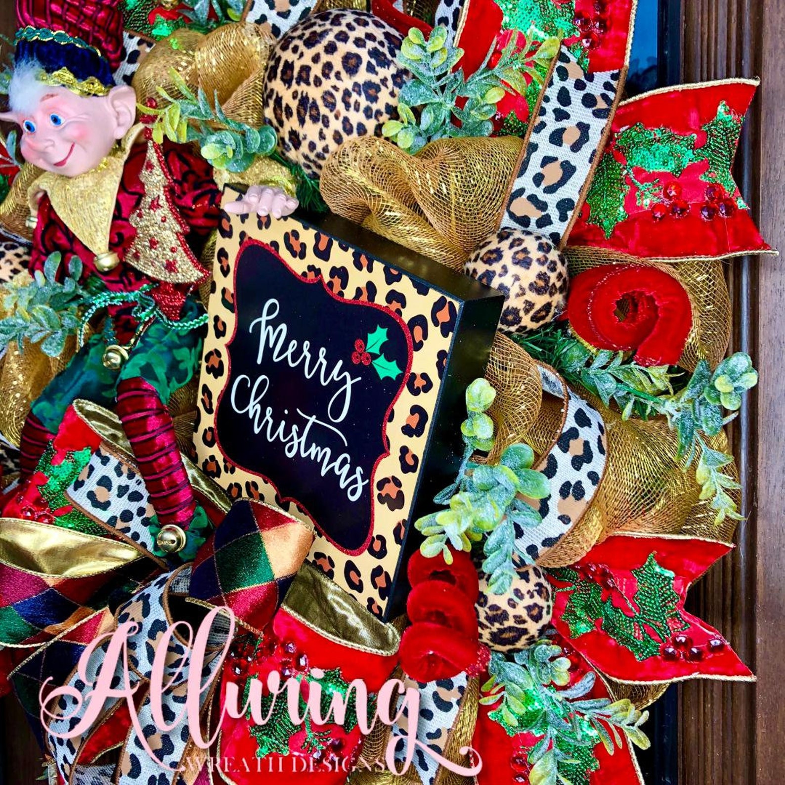 Christmas Elf Wreath in Velvet Cheetah Print Etsy