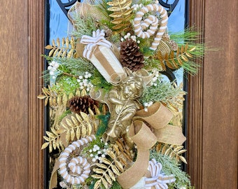 Rustic Christmas Cherub Swag for Front Door