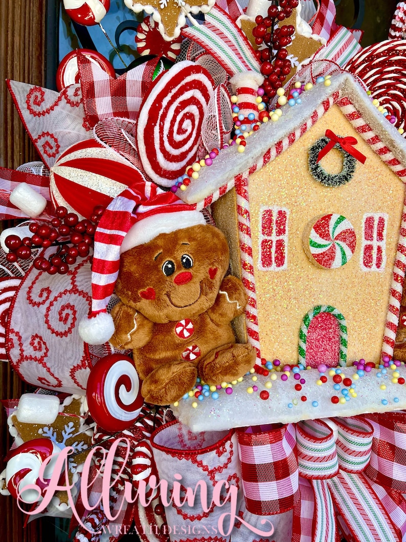 Christmas Gingerbread House Wreath for Front Door - Etsy