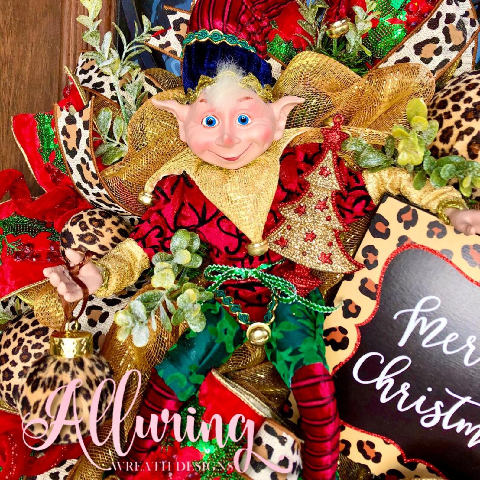 Christmas Elf Wreath in Velvet Cheetah Print Etsy