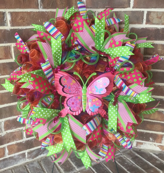 Spring Butterfly Wreath For Front Door With Pink Metal Etsy