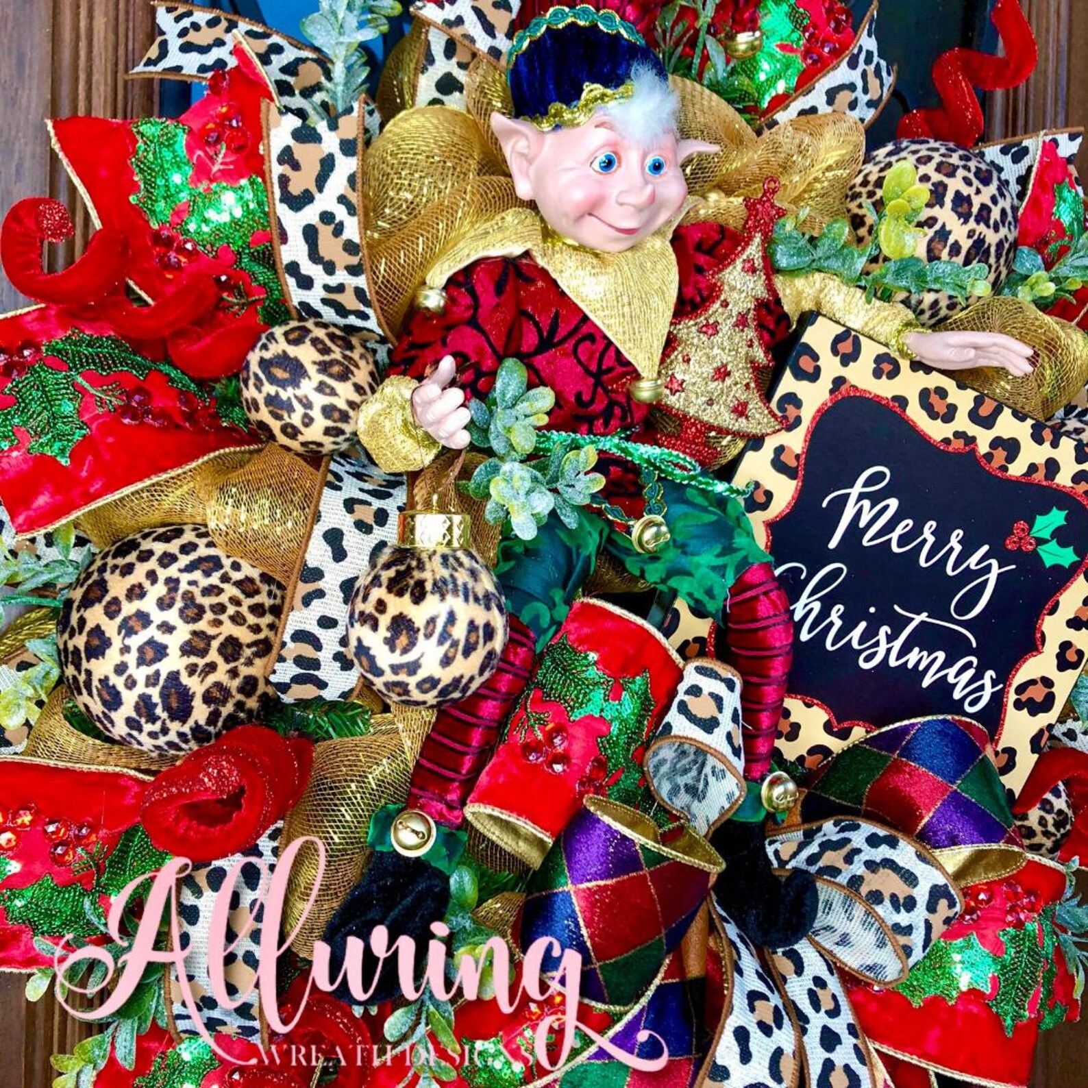 Christmas Elf Wreath in Velvet Cheetah Print Etsy