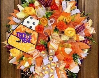 Candy Corn Deco Mesh Wreath for Fall