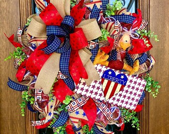Fourth of July Wreath for Front Door, American Eagle Patriotic Wreath, Patriotic American Flag Wreath