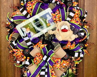 Halloween Wreath with Primitive Plush Mummy
