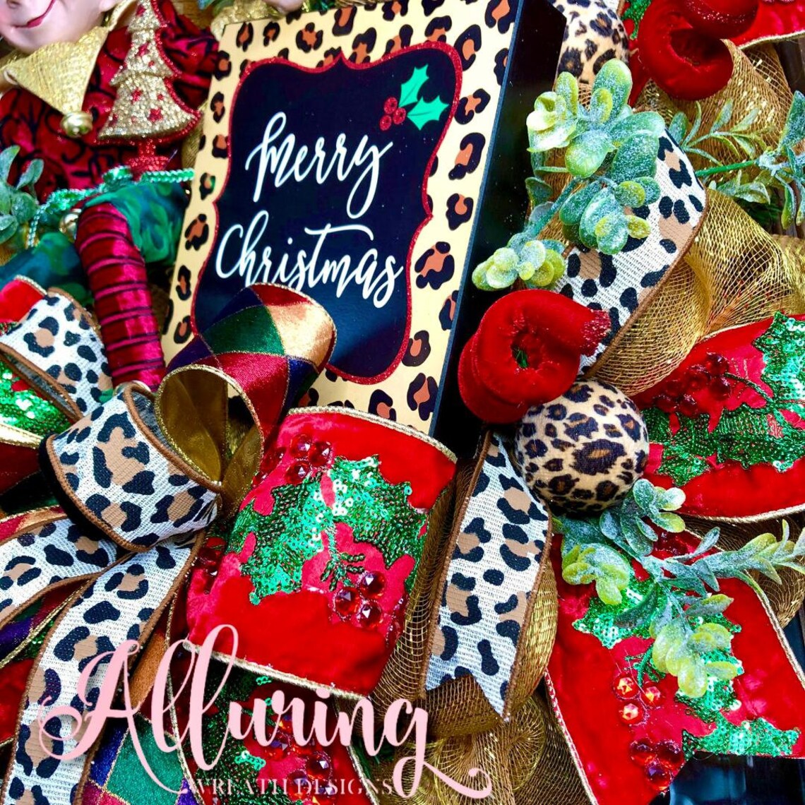 Christmas Elf Wreath in Velvet Cheetah Print Etsy