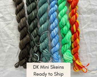 DK Mini Skeins, hand dyed yarn, 20g superwash merino wool yarn