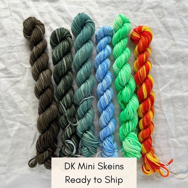 DK Mini Skeins, hand dyed yarn, 20g superwash merino wool yarn