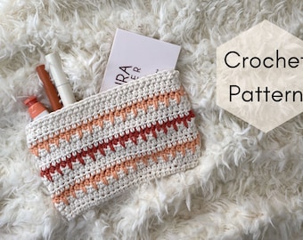 CROCHET PATTERN, Explorer Zippered Pouch, crochet clutch, crochet bag