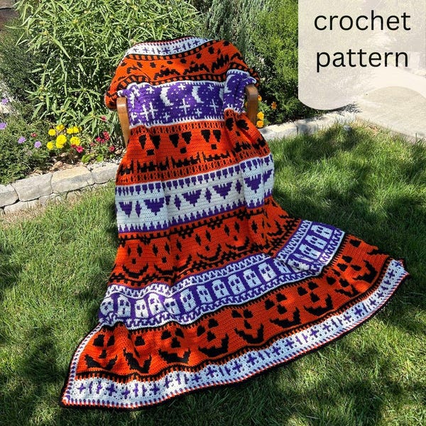 Spooky Season Overlay Mosaic Crochet Blanket, pdf crochet pattern, halloween crochet blanket, beginner overlay mosaic crochet