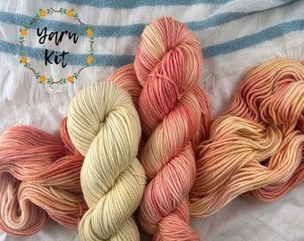 HAND DYED YARN | Sunrise Kit for the Morning Glow Wrap, dk yarn, superwash merino yarn, summer inspired, crochet yarn kit