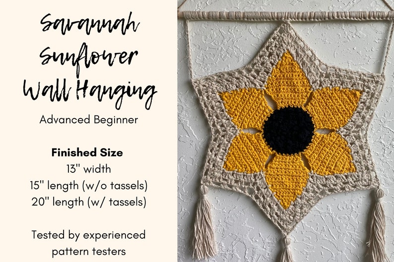 CROCHET PATTERN // Savannah Sunflower Wall Hanging image 3