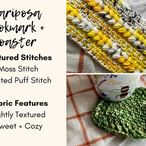 CROCHET PATTERN BUNDLE, Mariposa Blanket, Bookmark, Coaster image 9