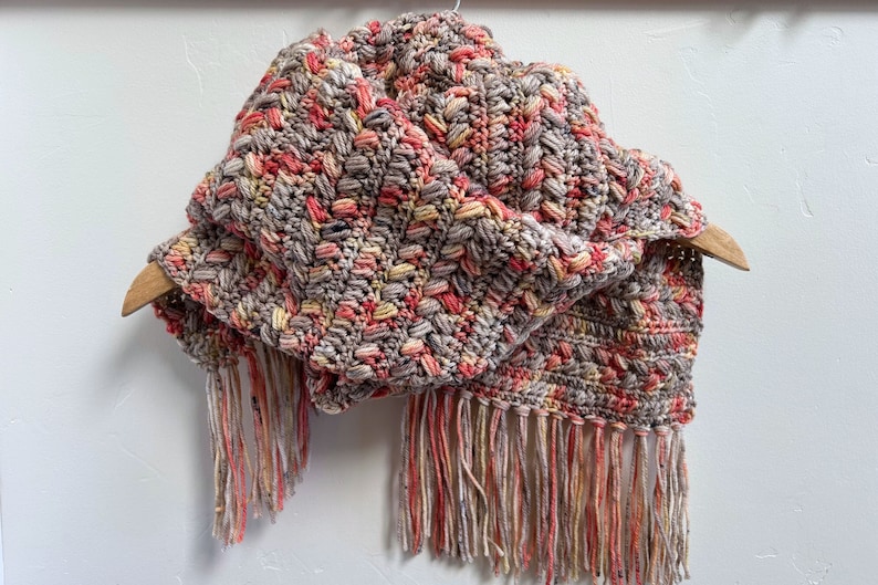 The Brioche Bun Scarf made in Stick Season - a hand dyed yarn sold in my Etsy Shop.