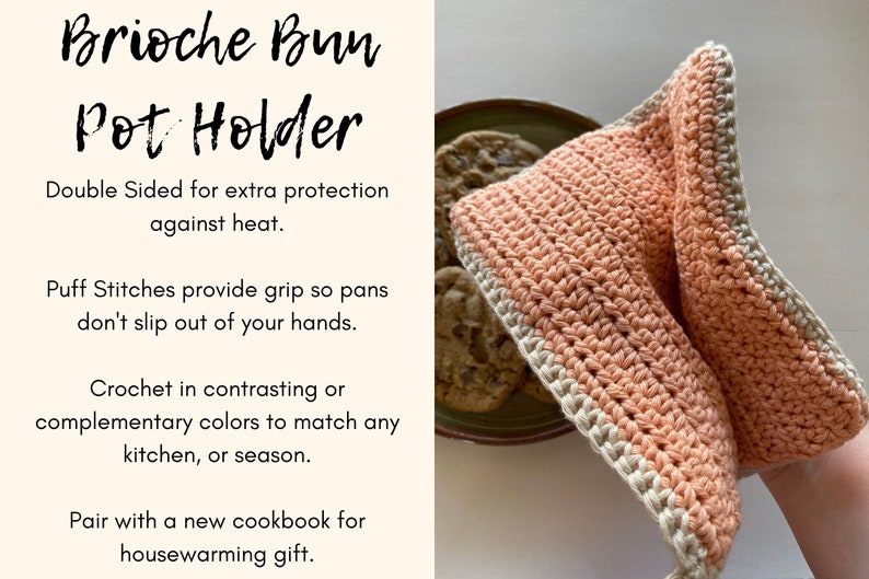 CROCHET PATTERN, Brioche Bun Pot Holder, crochet home decor, kitchen image 9