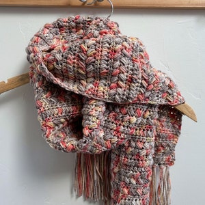 The Brioche Bun Scarf made in Stick Season - a hand dyed yarn sold in my Etsy Shop.