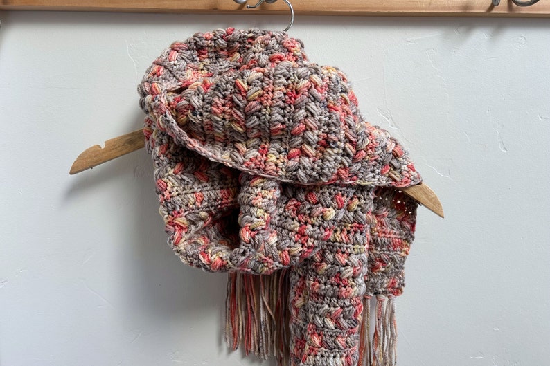 The Brioche Bun Scarf made in Stick Season - a hand dyed yarn sold in my Etsy Shop.