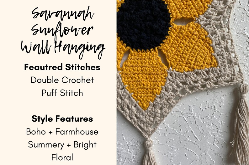 CROCHET PATTERN // Savannah Sunflower Wall Hanging image 4