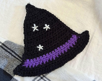 Crochet Coaster Pattern | Bewitched Hat, halloween coaster for witch's brew, autumn magic witch hat coaster, crochet pattern, printable PDF
