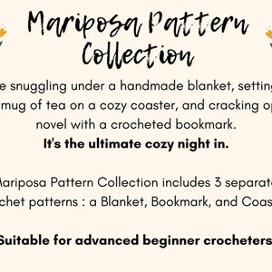 CROCHET PATTERN BUNDLE, Mariposa Blanket, Bookmark, Coaster image 2