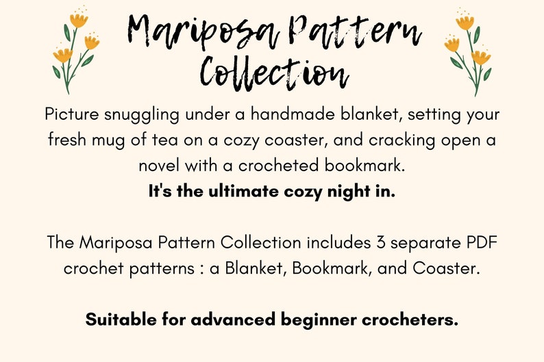 CROCHET PATTERN BUNDLE, Mariposa Blanket, Bookmark, Coaster image 2