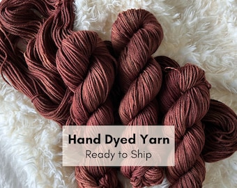 HAND DYED YARN, Hot Cocoa, chocolate brown yarn, superwash merino wool, fingering, dk, worsted weight