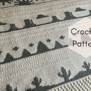 CROCHET PATTERN, Desertscape Blanket, boho throw, intarsia crochet, desert inspired image 1