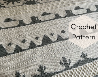 CROCHET PATTERN, Desertscape Blanket, boho throw, intarsia crochet, desert inspired