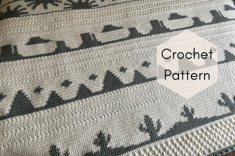 CROCHET PATTERN, Desertscape Blanket, boho throw, intarsia crochet, desert inspired image 1