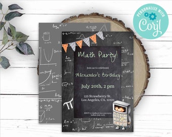 Math Formulas and Equations Birthday Invitation Editable Mathematics Birthday Party Invite. Calculator Kid Unique Birthday Printable File