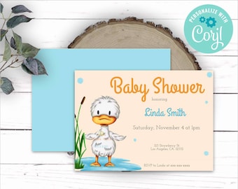 Little duckling neutral baby shower invitation. Editable file. Neutral Baby shower. Bird invitations. Cute baby shower. Duck invite