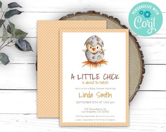 Editable Bird Baby Shower Invitation - Bird in Nest Invitation - Neutral Baby shower - Bird invitations - Orange Printable Corjl Template