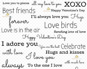 Valentine's Day Sentiments Basics Digital Stamp Set - Love Sentiment Stamps - Friendship stamp - Sentiment digital stamps - Love Sayings