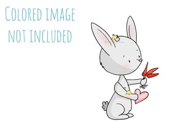 Rabbit Digital Stamp - Rabbit and Carrots - Woodland Stamps - Valentine's Day Digi Stamps - Digis for Card Making - Birthday - Black & White
