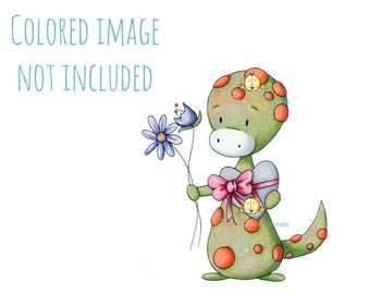 Valentine's Day Digital Stamp - Lizard - Lizard with flowers - Stamps for Anniversaries - Cute Lizard - Birthday Stamps - Black & White only